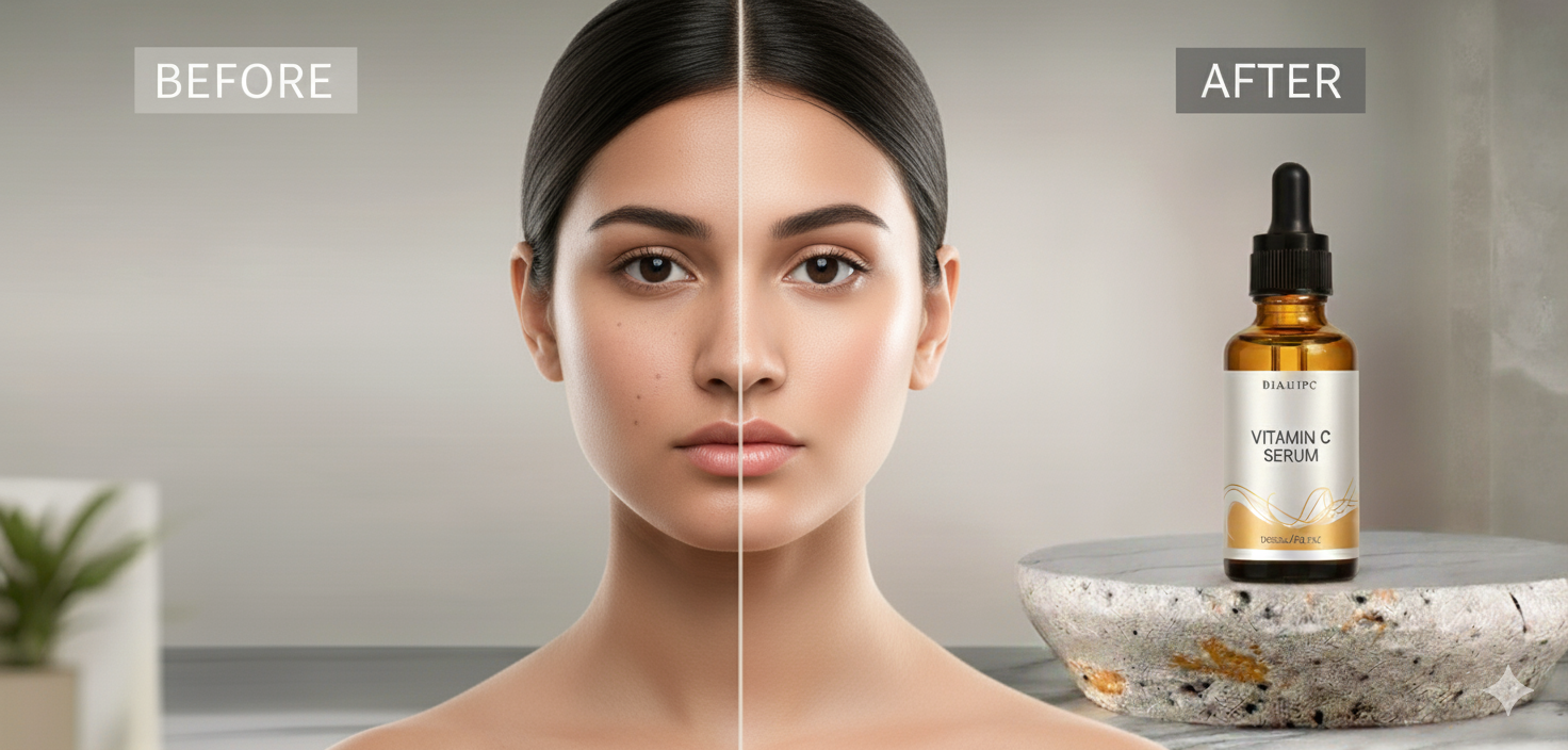 Vitamin C serum before & after